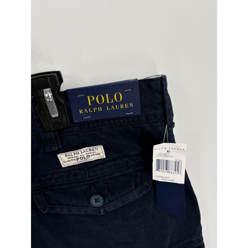 Polo Ralph Lauren Mens Navy Blue Canvas Classic Chino Cargo Shorts 44B BIG, NEW!